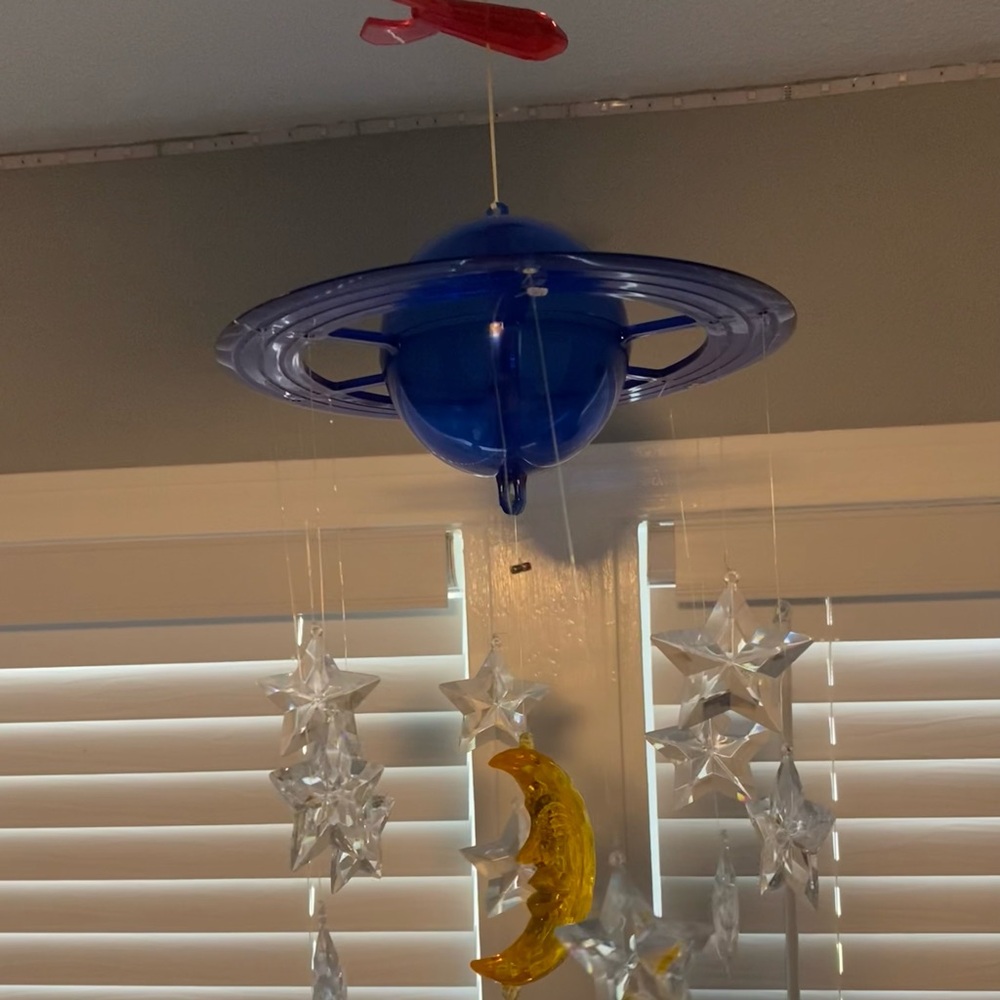 Celestial Blue Planet Mobile with Stars and Moon